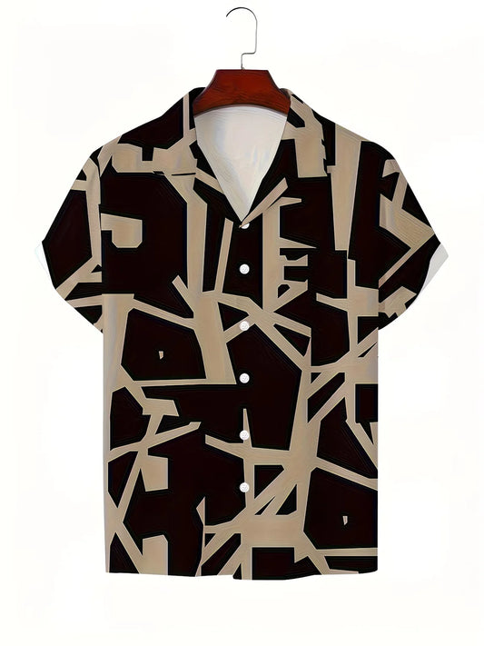 Trends Boutique's Brown Abstract Geometric Short Sleeve Shirt – Men's Modern Casual Button-Up