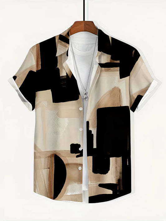 Trends Boutique's Abstract Print Short Sleeve Shirt – Men's Modern Casual Button-Up