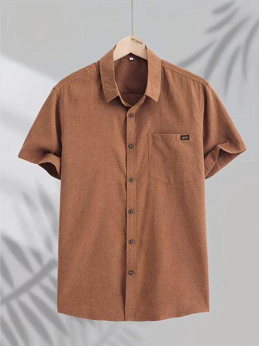 Trends Boutique's Classic Brown Short Sleeve Shirt – Minimalist Casual Button-Up for Men