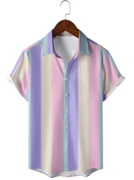 Trends Boutique's Pastel Striped Short Sleeve Shirt – Stylish Multicolor Casual Button-Up for Men